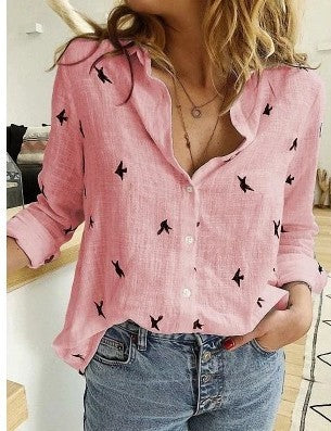 Lapel Long Sleeve Shirt Fashion Solid Color Button Top Women's Clothing