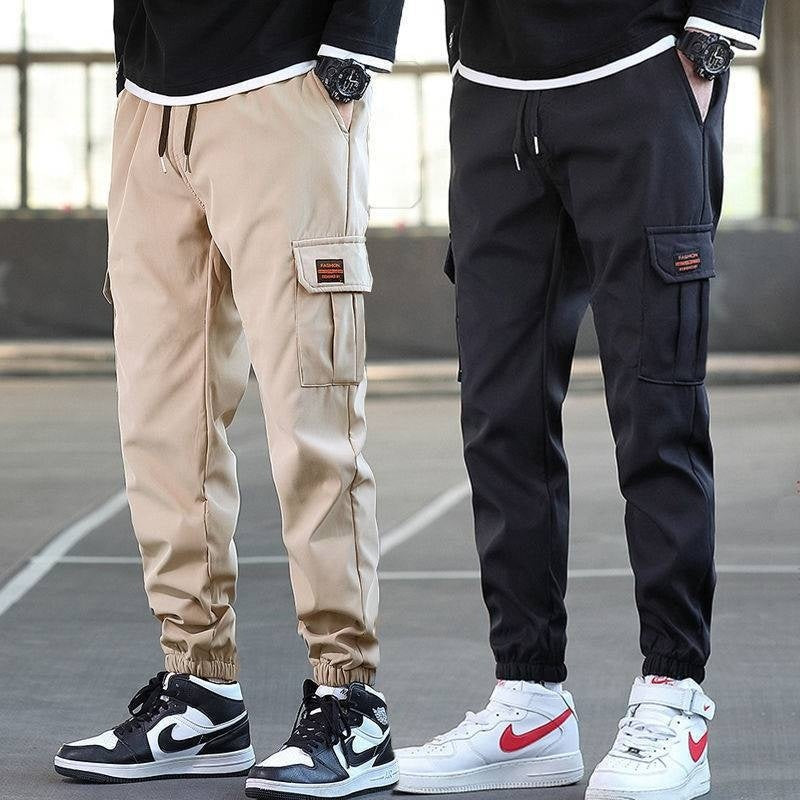 Men's Loose All-match Multi-pocket Wear-resistant Solid Color Ankle Banded Working Pants